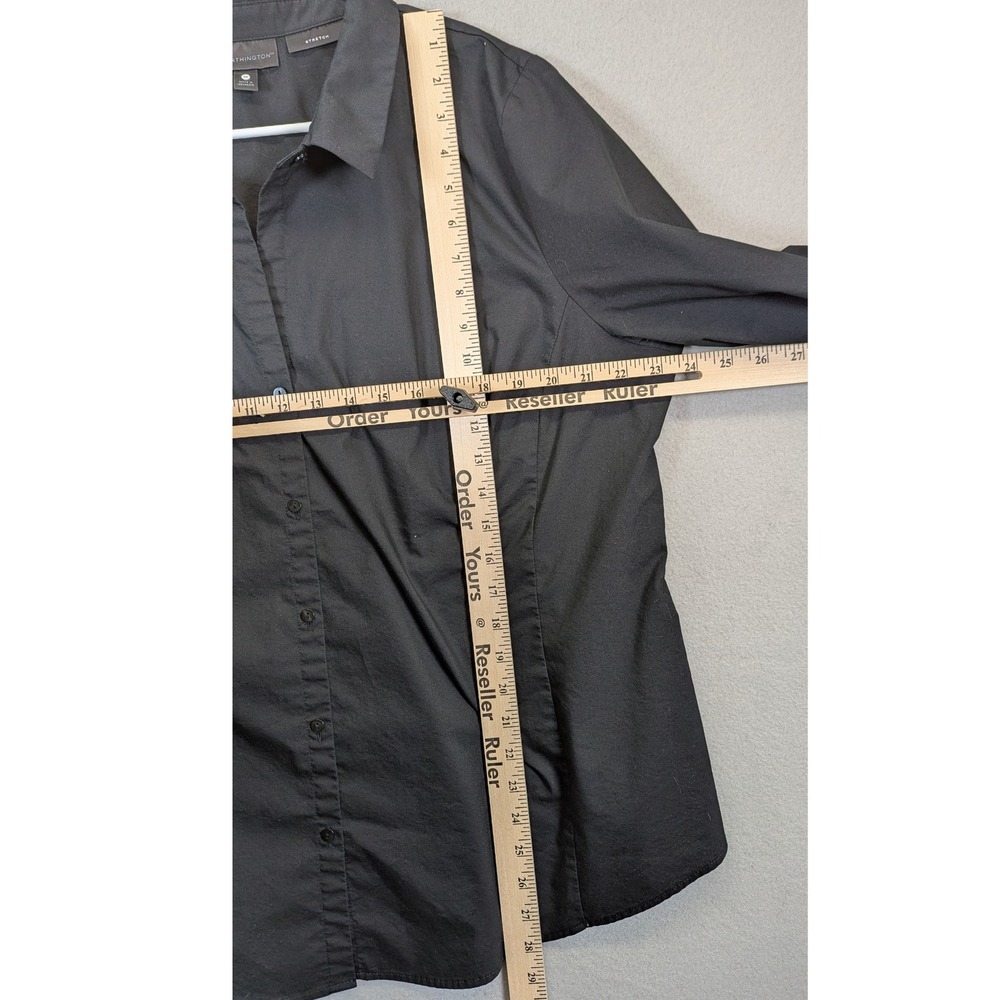 Worthington Womens 2X Black Stretch Button Down 3/4 Sleeve Shirt 72613-3 - Picture 4 of 7